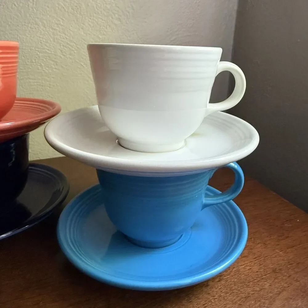 Fiestaware Lot of 6 Tea Cups & Saucers Fiesta Homer Laughlin Multicolor